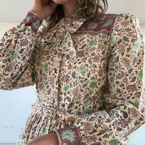 1960 Vintage Cottage Core Calico Dress Floral Garden Maxi